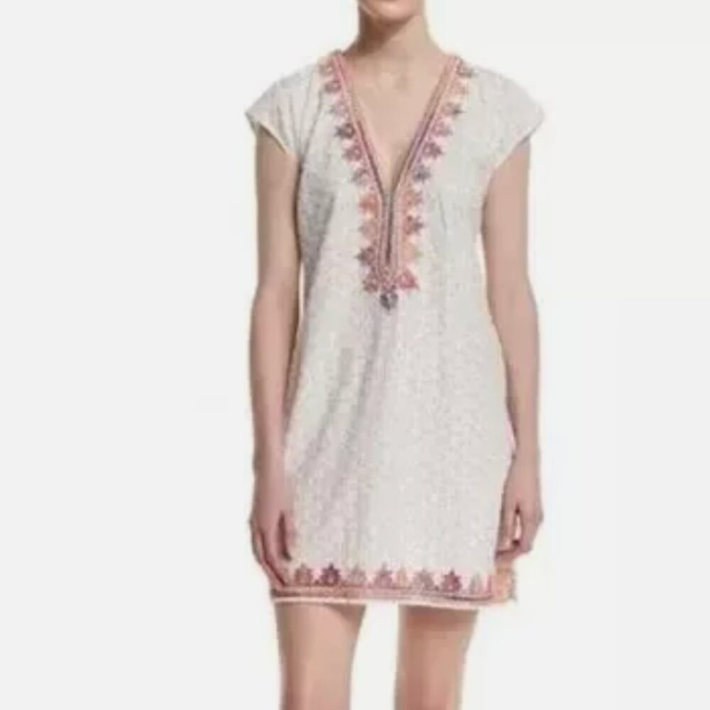 Calypso St. Barth Sashka Embroidered Shift Dress White Multi Color Size S